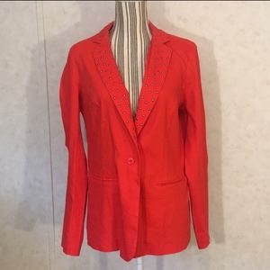 Rock & Republic red linen blazer w/ studded detail.